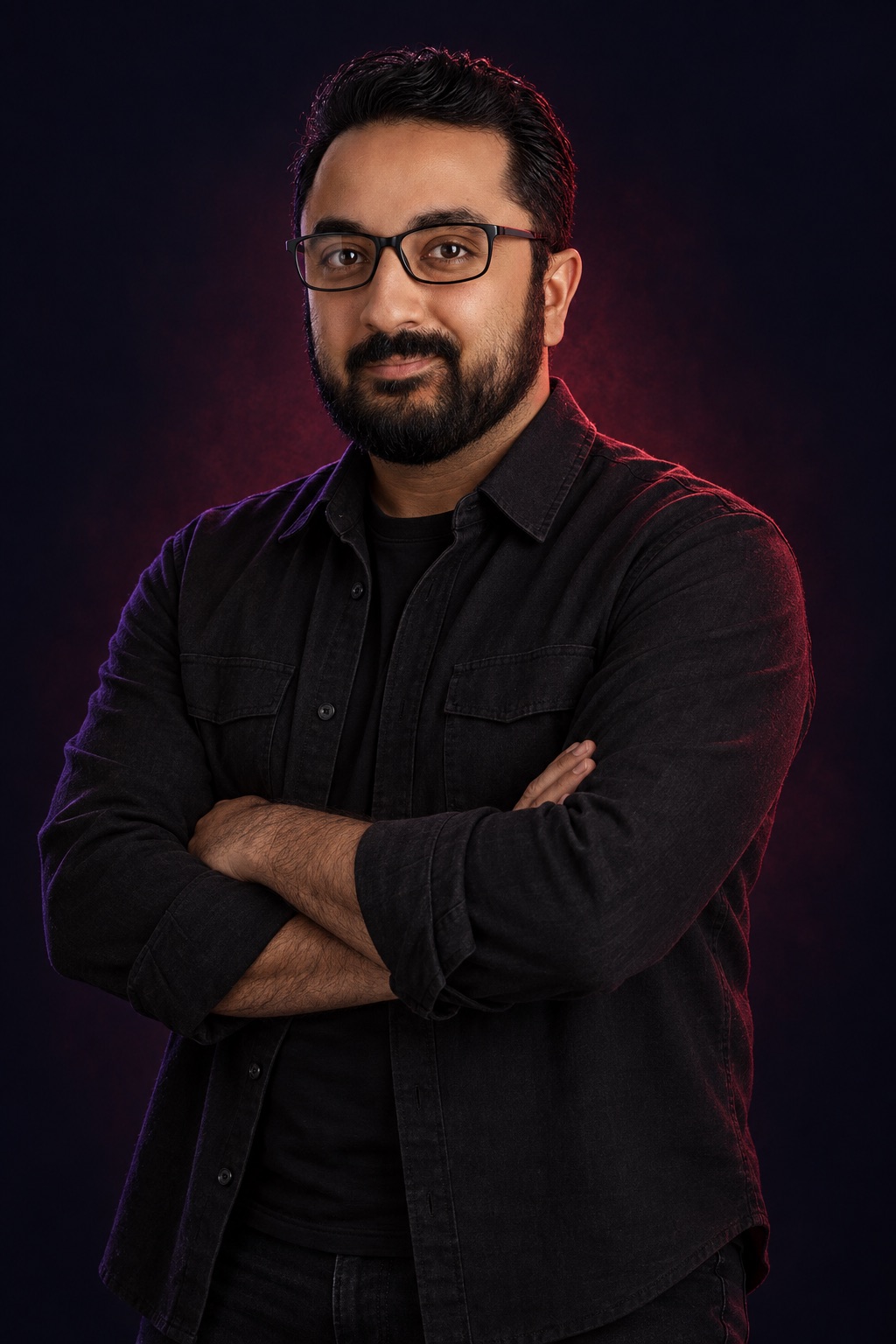 AI-generated portrait of Ray Ali standing with his arms crossed